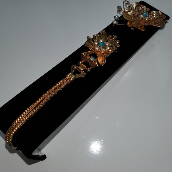 TRUE VINTAGE CORO SET BRACELET AND PIN - Picture 4 of 5